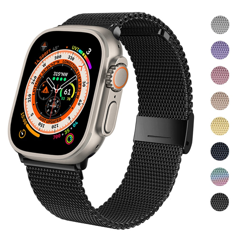 Milanese Loop Strap For Apple watch Band 44mm 40mm 45mm 41mm 42mm 38mm 45 44 mm bracelet iWatch Series 3 5 6 SE 7 8 Ultra 49mm